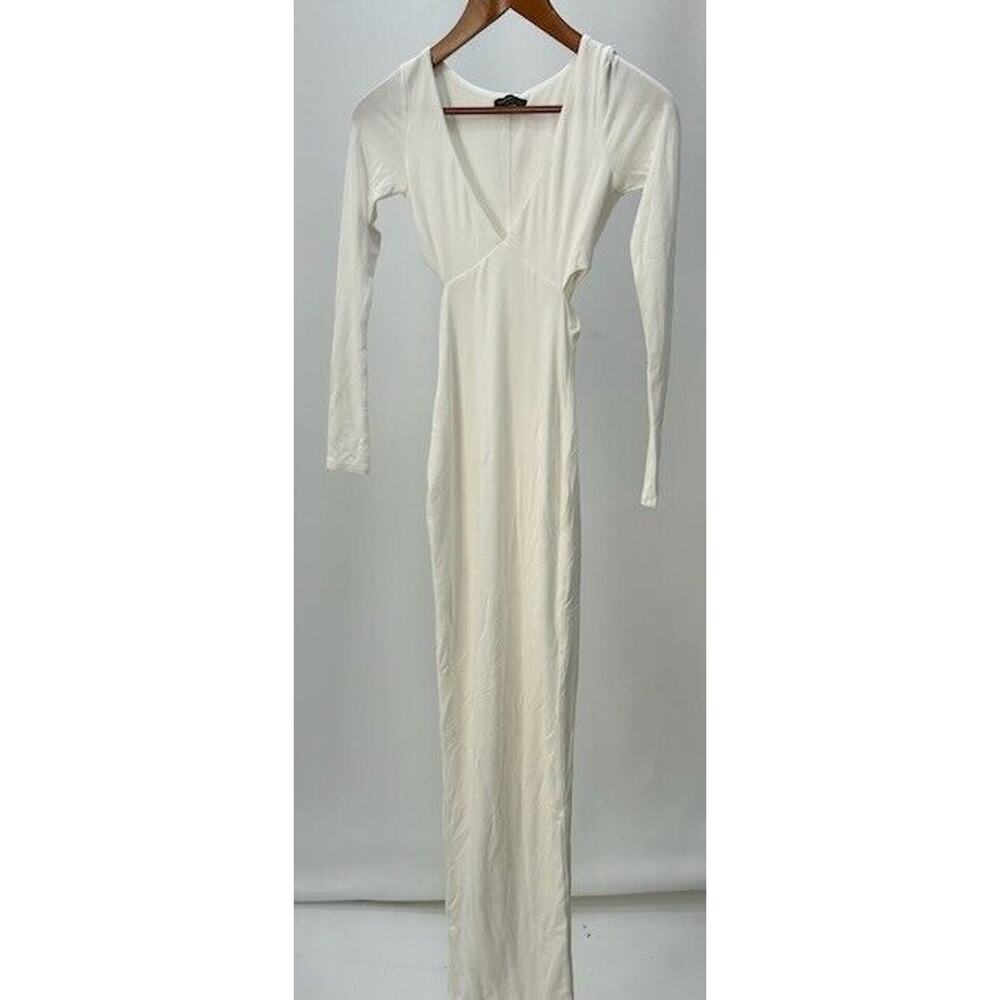 Naked Wardrobe Maxi Dress Long Sleeves Cut Out Sides V-Neck White‎ Size XS NWT